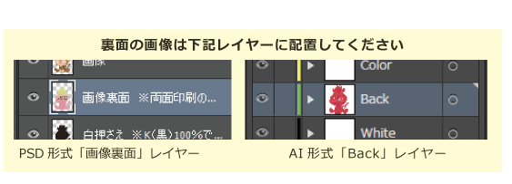 裏面レイヤーPSD形式「画像裏面レイヤー」、AI形式「Backレイヤー」