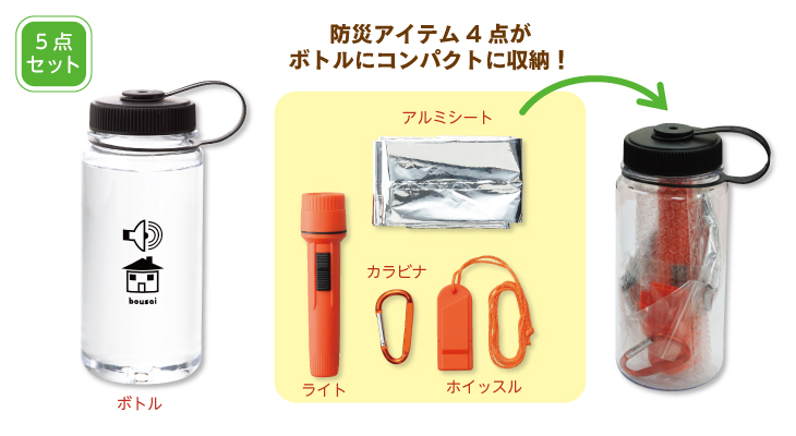 エマージェンシーボトル5点セット ｜ 緑陽社 ノベルティ印刷・オリジナルグッズ