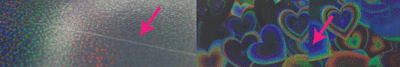 ホログラムPPのパターン模様の継ぎ目に発生するスジの写真